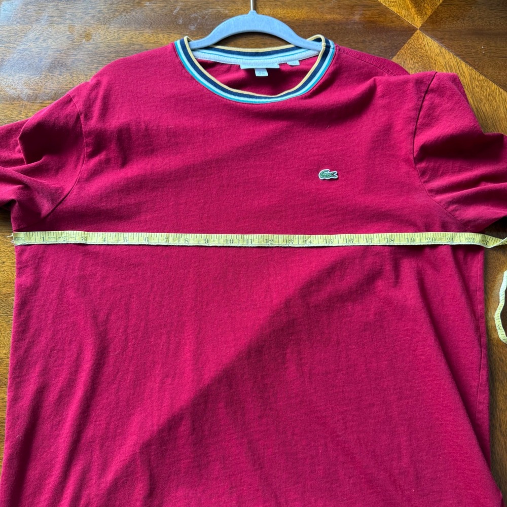 Lacoste Regular Fit XXL Red Knit Tee Striped Collar Crocodile Logo Tennis Preppy - Picture 8 of 8